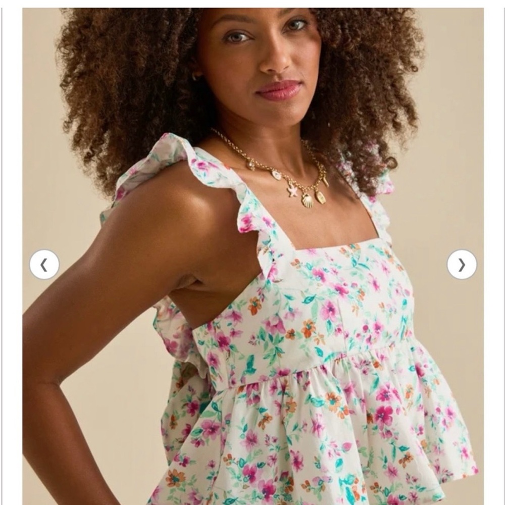 Altar’d State Floral Ruffle Strap Top XS